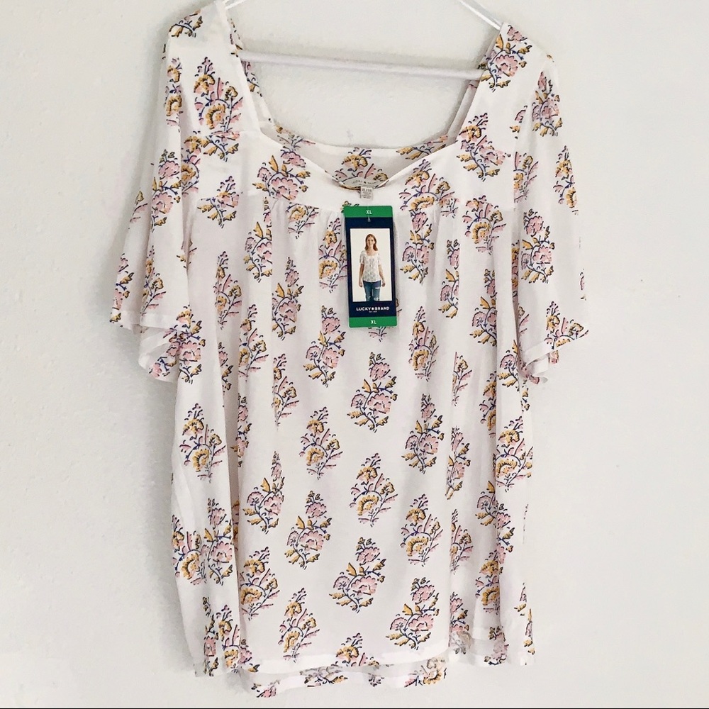 Lucky Brand Women’s Square Neck Floral Knit Top
